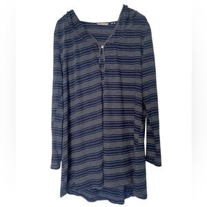 Soft Surroundings | Hooded Button Front Lightweight Striped Cardigan Navy White